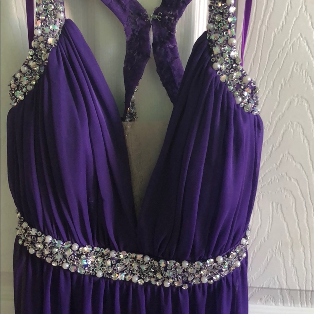 Long Gown Prom Dress Purple Sequin